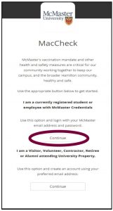 A screenshot of the McMaster safety app site 